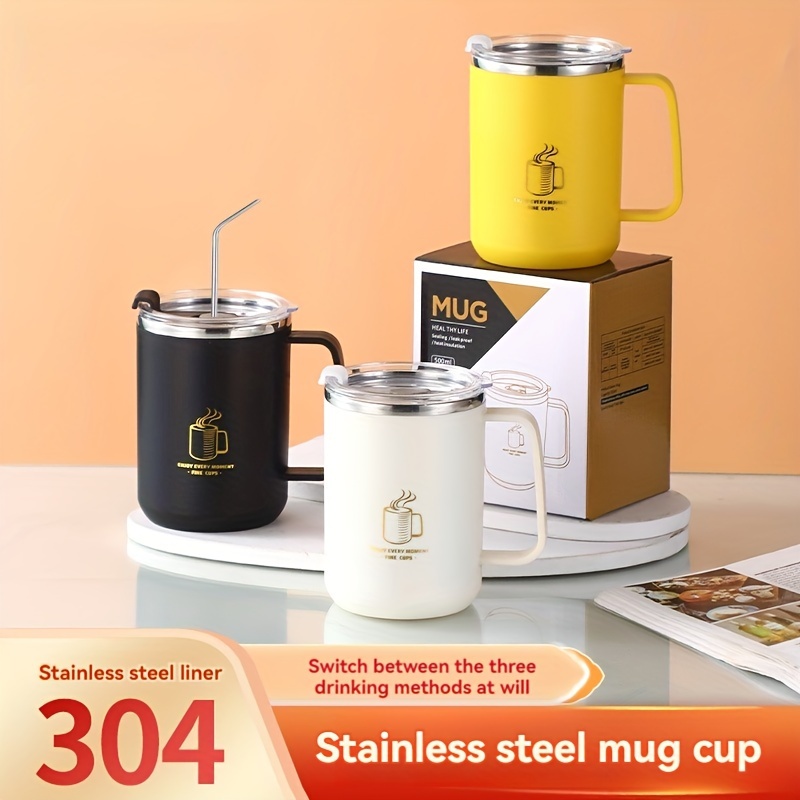

1pc, Coffee Mug, 304 Stainless Steel Coffee Cups, 500ml Insulated Water Cups, Summer Winter Drinkware, Gifts