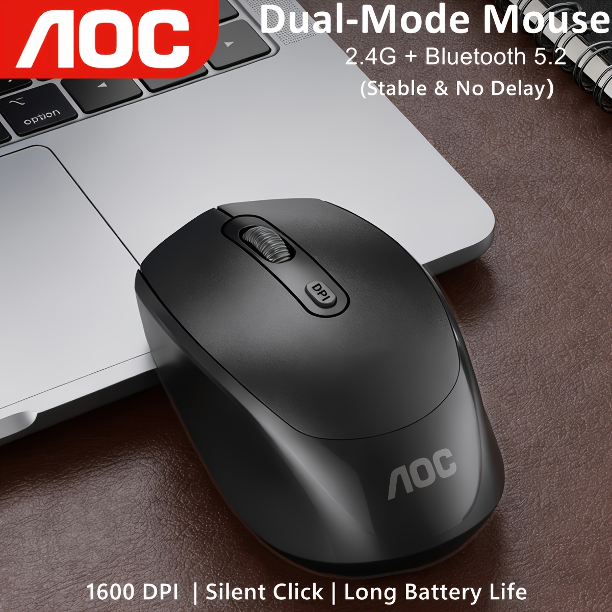 Aoc Rechargeable Wireless Mouse Bluetooth 5.2 & 2.4g Silent Ergonomic Office Mouse For Laptop Pc Tablet
