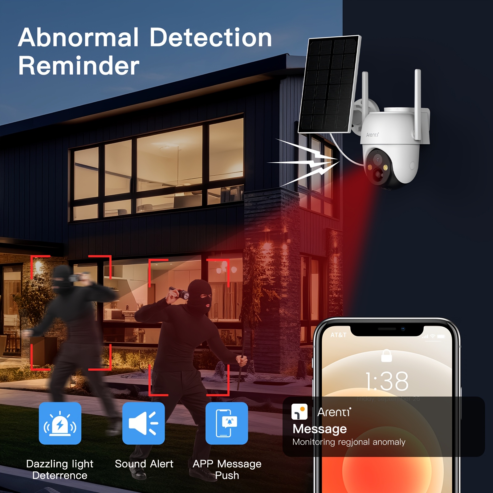 1pc 3MP Outdoor Solar-Powered Security Camera, 360° View Pan Tilt Home Surveillance, Color Night Vision, 2-Way Audio, AI Humanoid Motion Detection, IP65, 1296P FHD Video Recording For Home Safety, Outdoor Surveillance Camera, Durable Construction