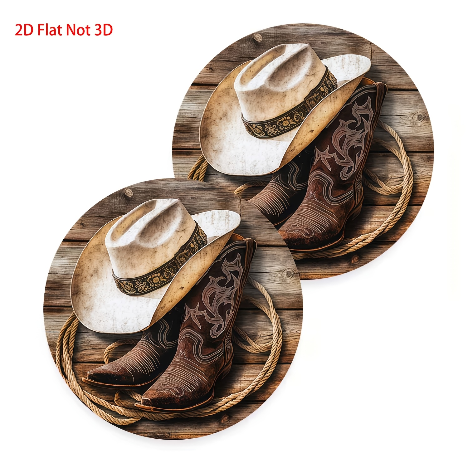 TEMU Lot de 2 sous-verres sur le thème western avec chapeau de cowboy et bottes, adaptés aux porte-gobelets de voiture et à la table de , dessous de