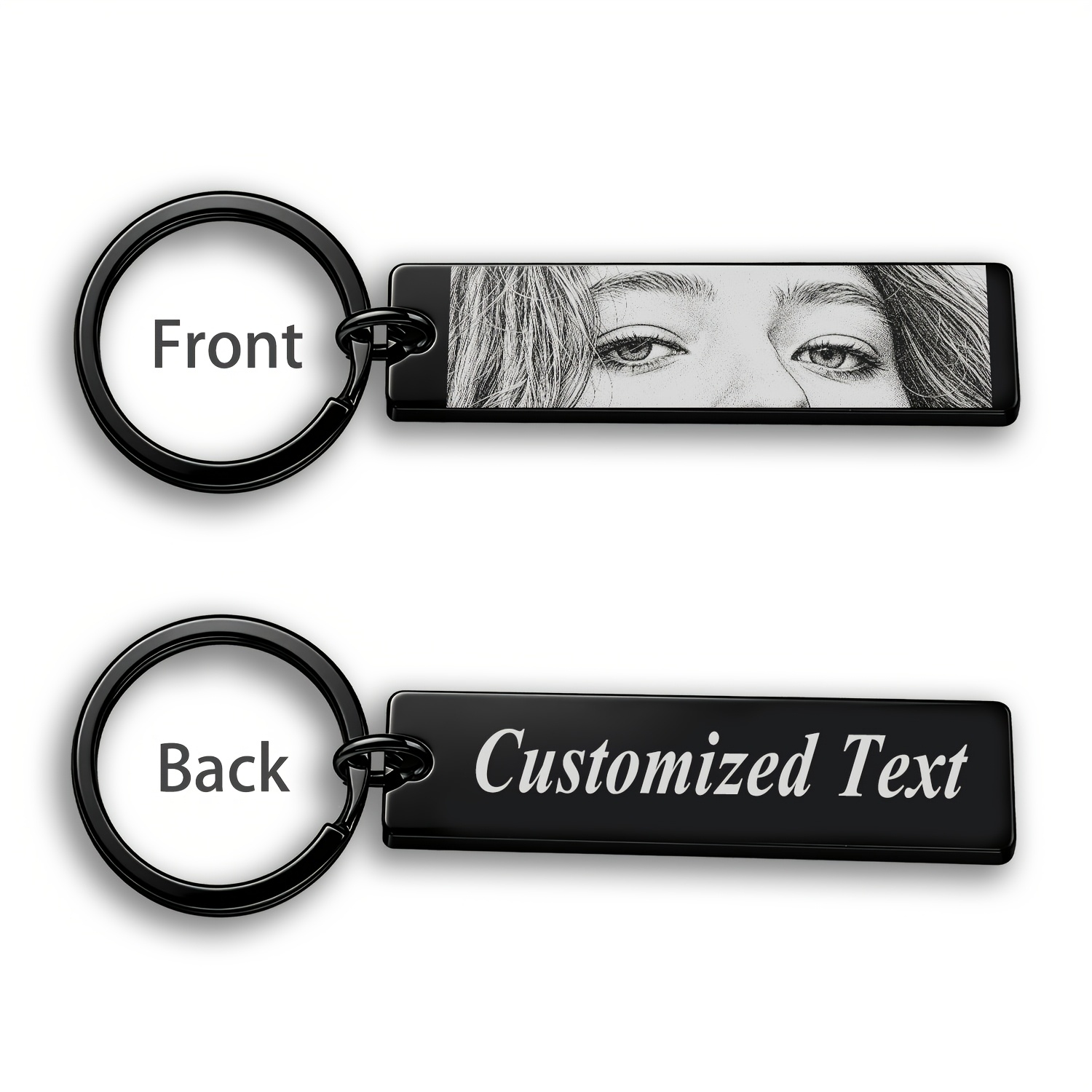 TEMU 1pc Portachiavi in acciaio inossidabile con foto personalizzata su entrambi i lati, testo, occhio chiuso, stile , striscia lunga, regalo di ,