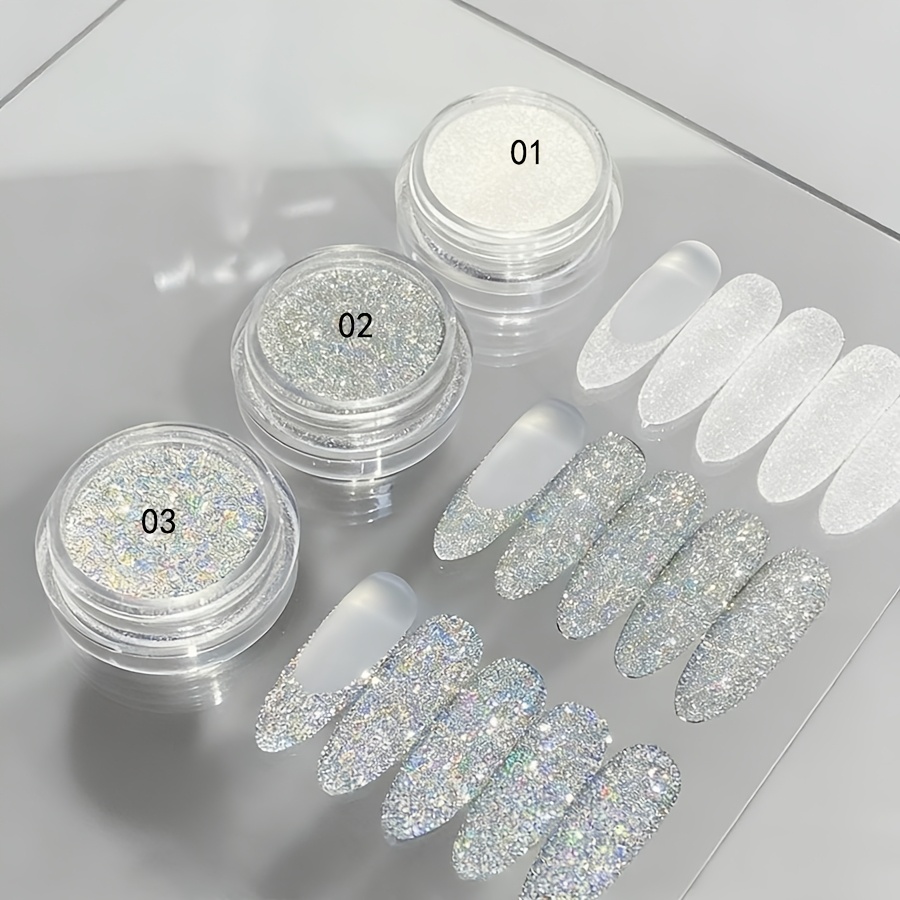 Image of Rhinestone Sugar Nail Powder Includes White And Colorful Drill Mixed Nail Materials Perfect For Wedding Nails And Salon Chrome Reflective Nail Decoration