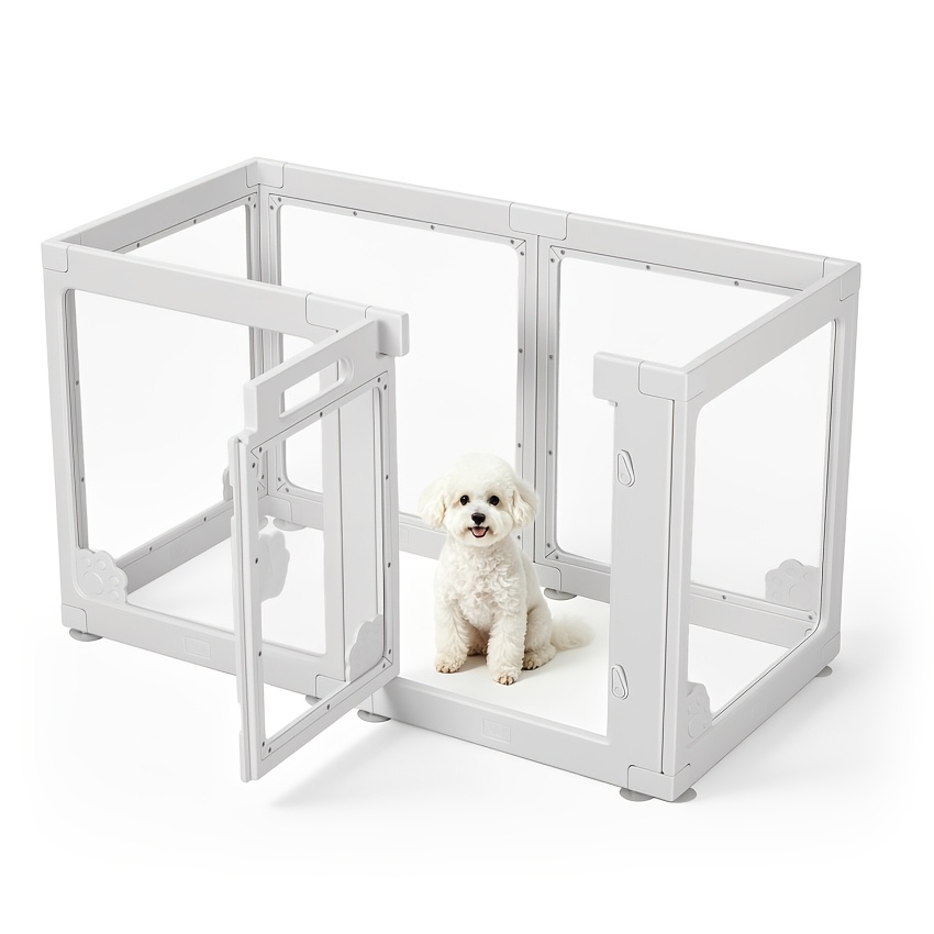 Image of 100x50x60cm Transparent Acrylic Pet Playpen With Safety Lock - 6-panel Freestanding Playpen For Small Pets, Assembly, Suitable For Puppies And Kittens