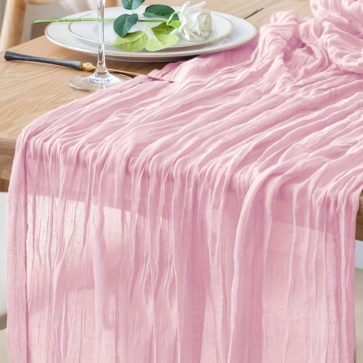 TEMU 1pc Table Runner Polyester Bohemian Gauze Fabric Tablecloth, Suitable For Baby Shower, Bridal Gift Party Decoration, Wedding, Birthday, Party