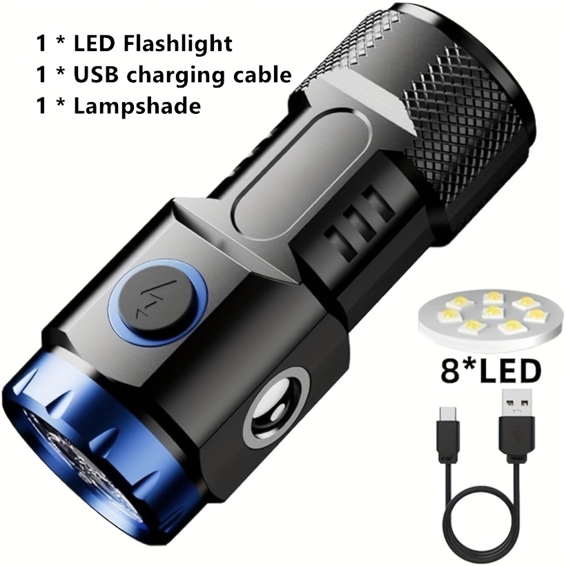 

Led Mini Flashlight - Usb Rechargeable, Magnetic With Lampshade & Side Cob Light, Abs Shell