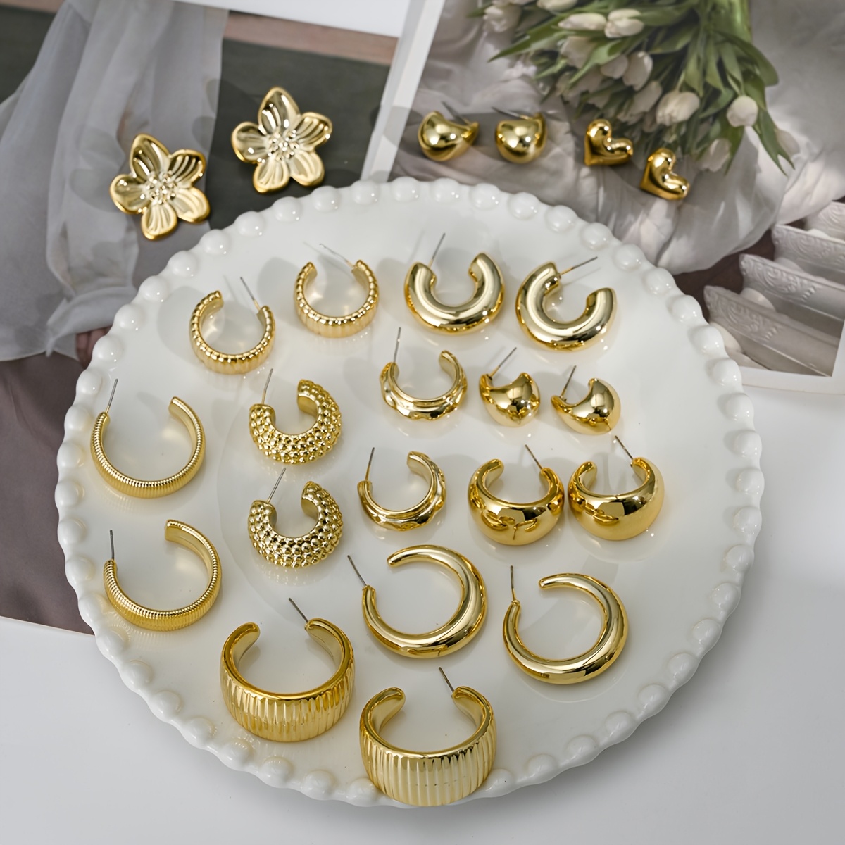 12 Pairs Bohemian Style Multi-Element Earring Set for Women