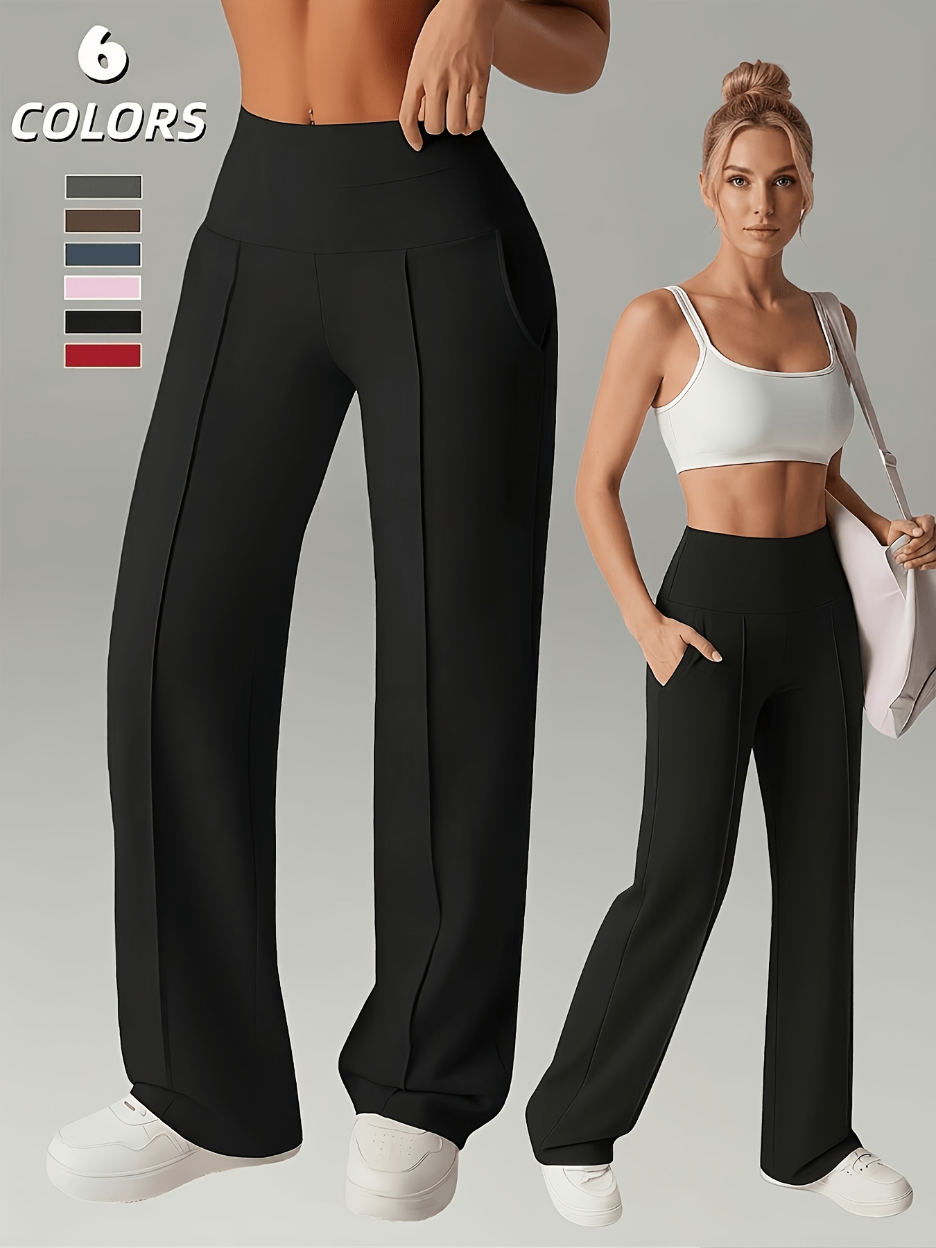 womens leggings 1pc straight wide leg pants quick dry pants with pockets commuter friendly trousers stretch pants high waist tights   flared skinny pants