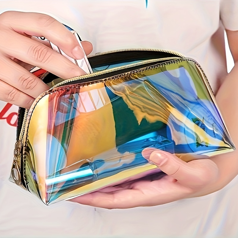 

1pc Pu Waterproof Laser Makeup Bag, Small Portable Toiletry Bag, Transparent Travel Storage Bag
