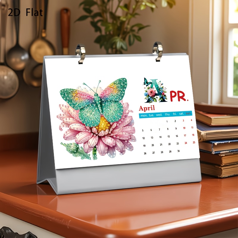TEMU 1pc 2027 Beautiful Floral Diamond Painting Diy Holiday Series Pattern Calendar, Mini Desktop Calendar, Desk Calendar, Creative Handmade Office