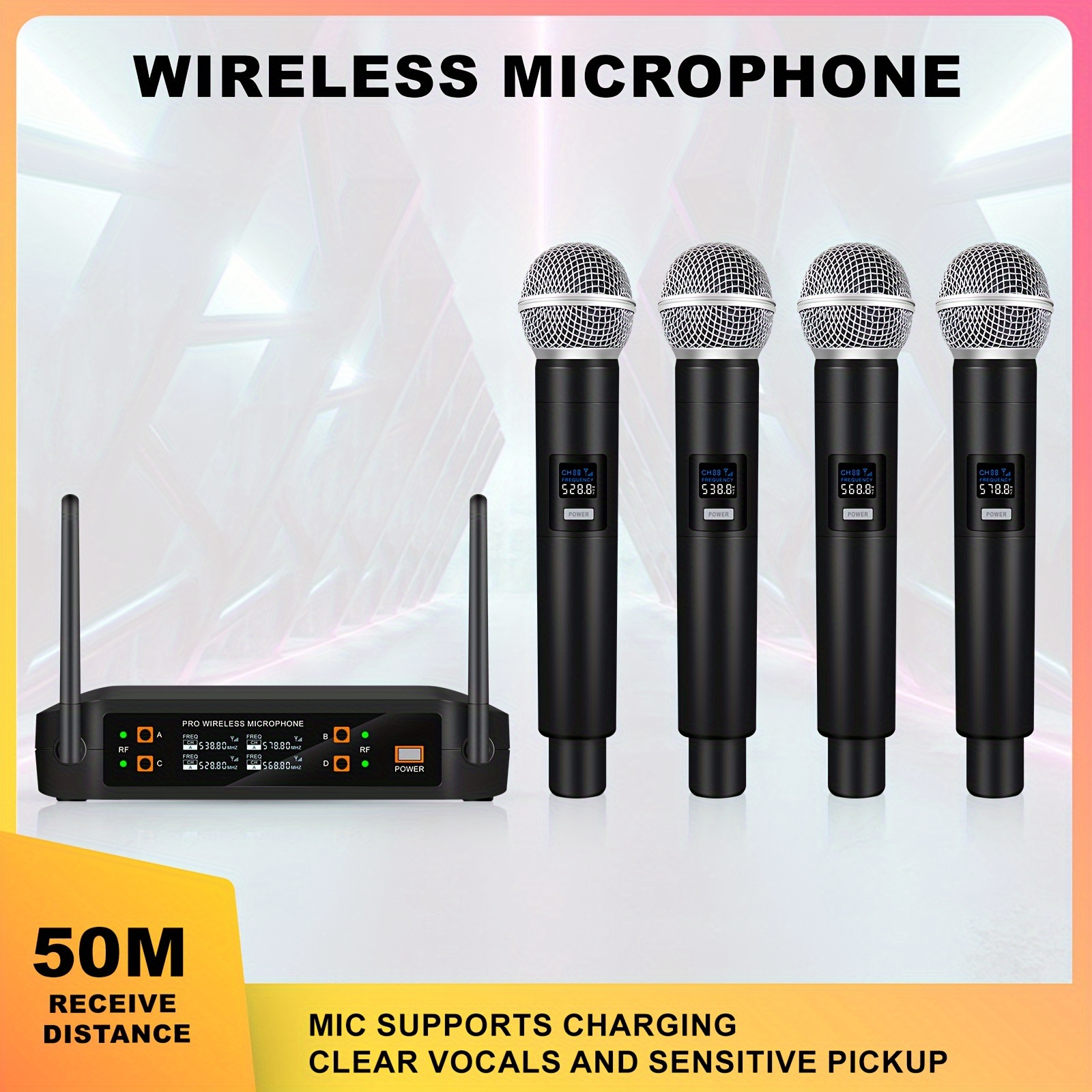 

Wireless Microphone System -4-channel High- Karaoke Set - Handheld Devices For Home, Party, Wedding, Church, Etc. - Seamless Dj, Conference, And Home Ktv