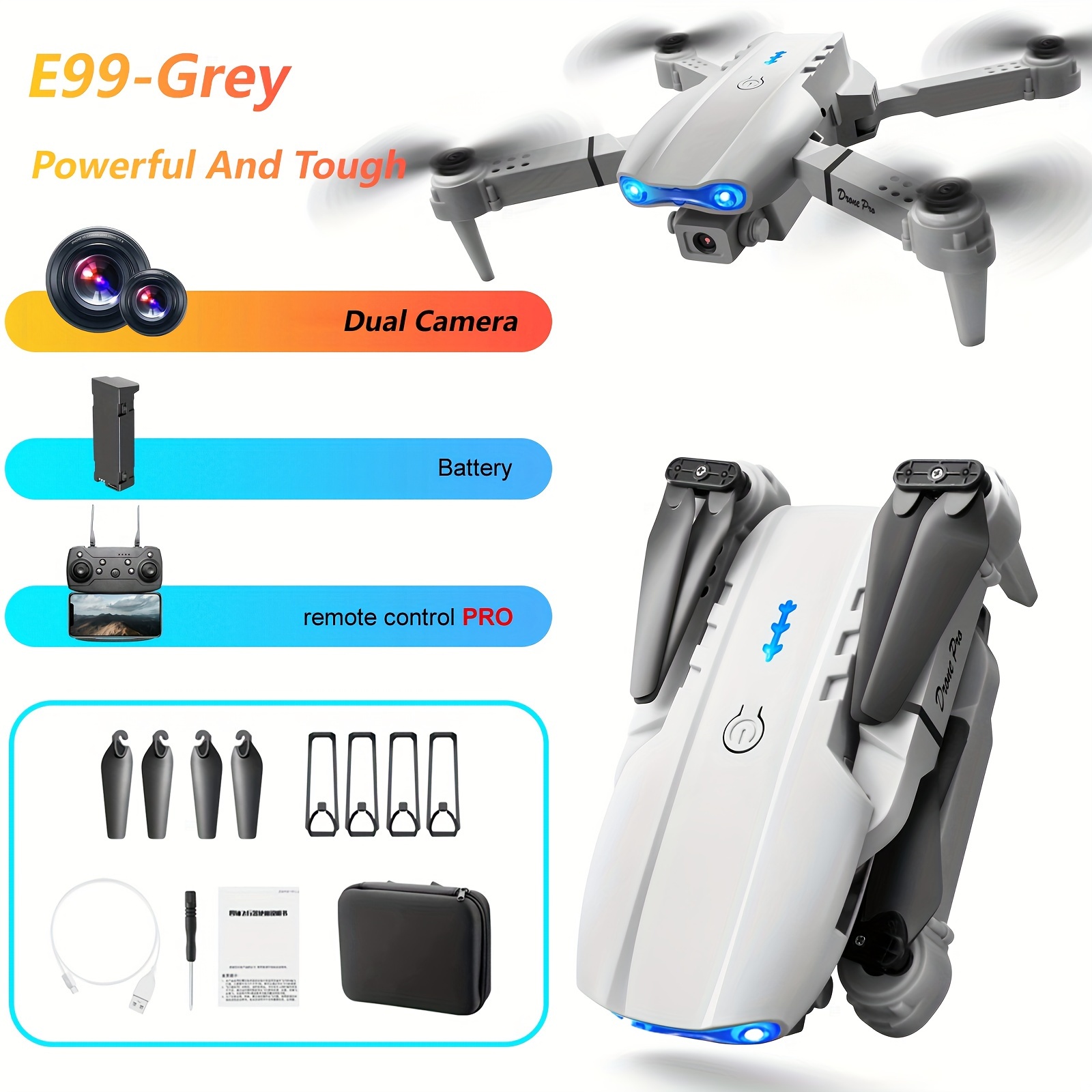 TEMU Drone With Dual Cameras, E99 Rc Drone Toys, 2 Batteries, Positioning, & Landing, Indoor And Outdoor Discount Drones, Beginner Christmas,