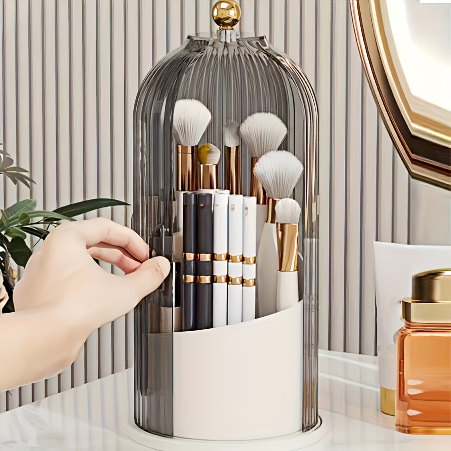 360 degree rotating makeup brush holder with lid waterproof and dustproof cosmetic organizer box suitable for vanity table   beauty enthusiasts Product details 4