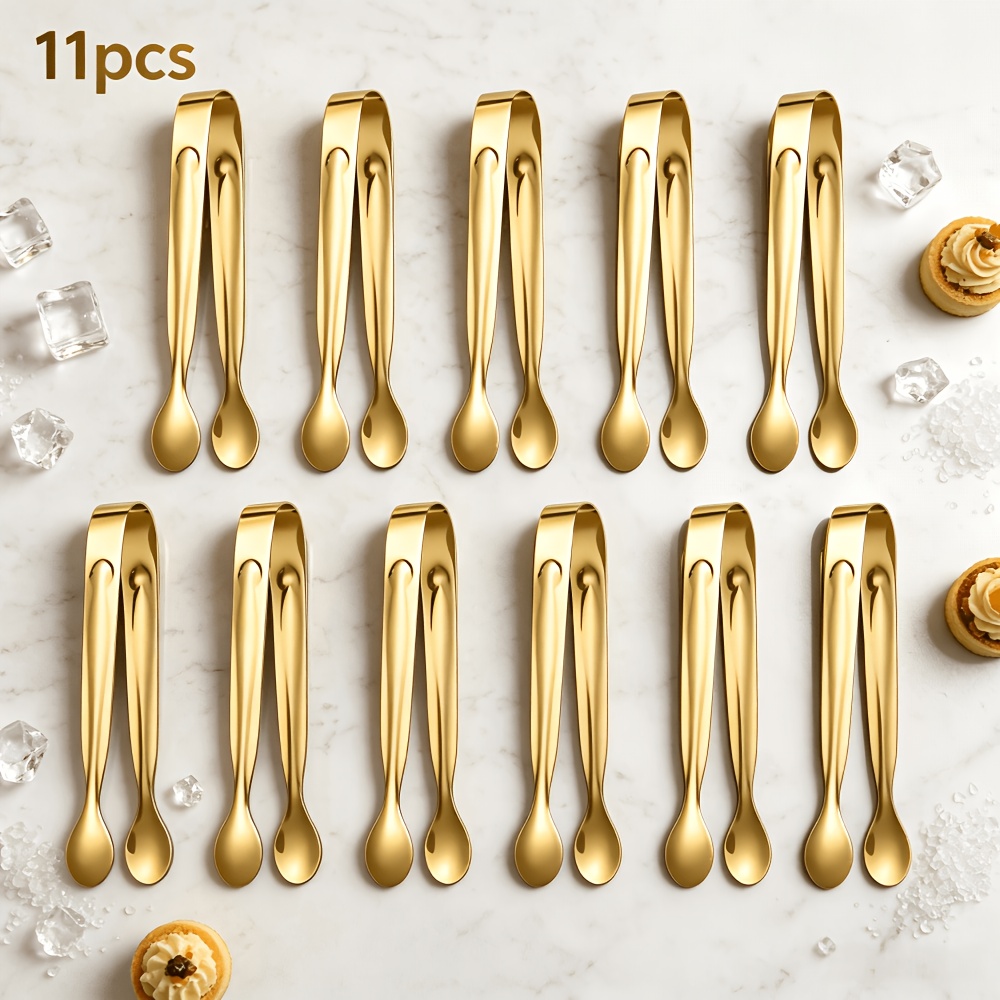 TEMU 11pcs Elegant Stainless Steel Small Serving Tongs, Premium Stainless Steel Ice And Sugar Tongs For Home Kitchen, Dishwasher-safe, Ideal For