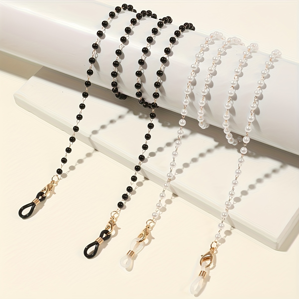 TEMU 2pcs (2pcs) Silicone Anti-slip Eyeglass & Mask Accessories With Beaded Lanyard & Chain - Suitable For Reading Glasses, Mask Decorations, Party