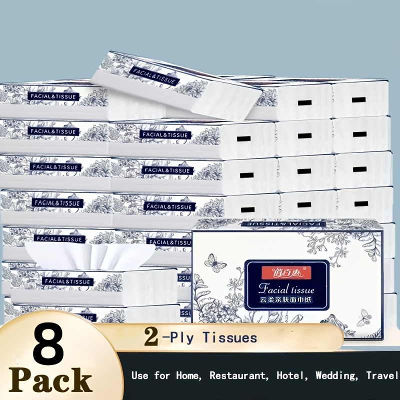 8 Packs Of Facial Tissue, 250 Sheets Per Pack, High-quality Personal Tissues, Disposable Napkins For Home And Dining, Suitable For Home, Hotel, Travel, Car, Convenient To Carry