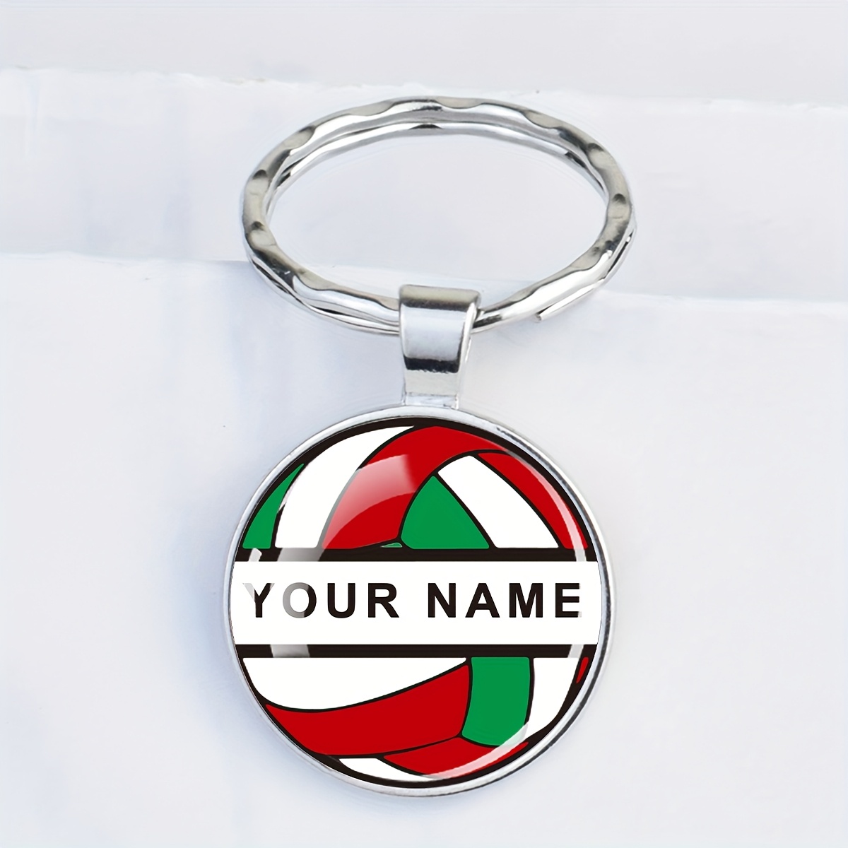 TEMU [customized] 1pc Custom Name Volleyball Keychain Personalized Customized Name Text Multicolor Volleyball Glass Dome Pendant Key Chain Sports