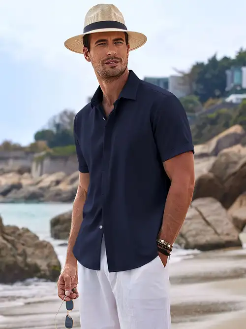 men's linen shirts short sleeve casual button-up shirt for men beach summer wedding dress shirt - men's clothing - Temu men's linen shirts short sleeve casual button-up shirt for men beach summer wedding dress shirt - men's clothing - Temu