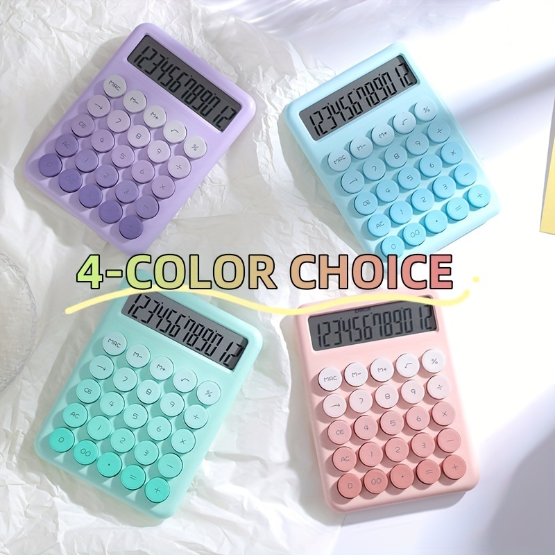 

1pc Gradient Color 12-digits Calculator, Candy Color Cute Mini Simple Abs Round Key Calculator For Office, 15° Tilt Angle Simulation Mechanical Key Portable Calculator