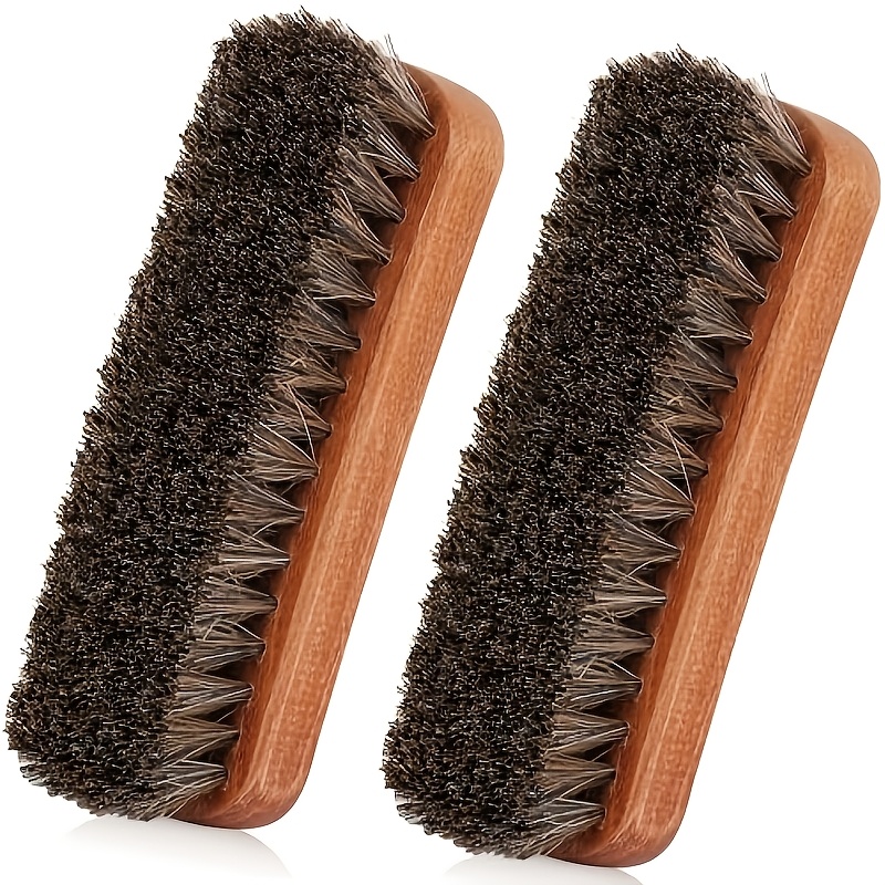 TEMU Brosse à chaussures en de cheval, anti-rayures pour cuir (2 pièces), Polish à chaussures en de cheval, brosse de polissage pour bottes,