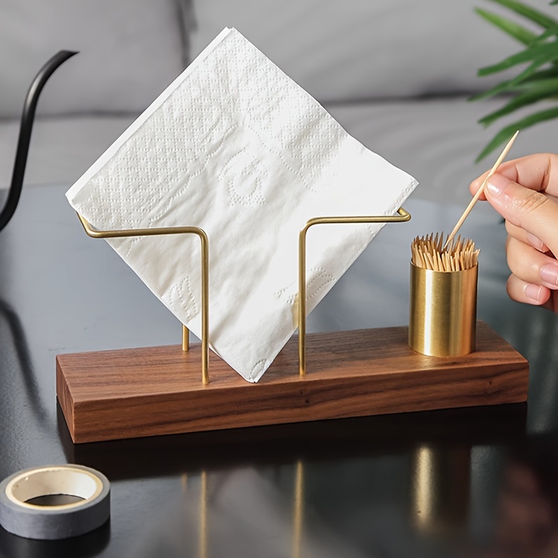 Image of 1pc, Wooden Napkin Holder, Traditional Paper Towel Clip, Metal Vertical Napkin Holder For Dining Tables, Minimalist Paper Clip For Hotels Or Cafes, Home Decor