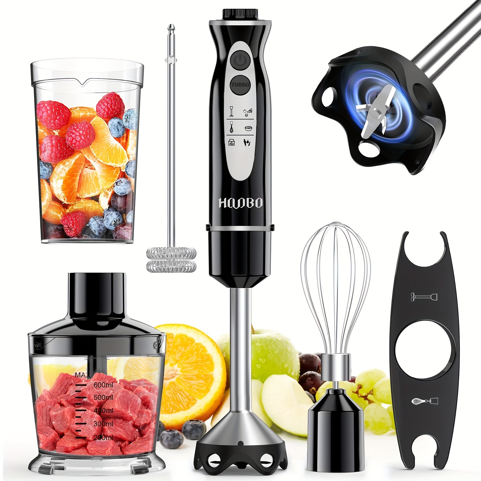 TEMU Handheld Blender 1000w Powerful Scratch Resistant Kitchen Handheld Blender, Blender Bar 12 Speed And Turbo Mode, , Blender Cup Chopper Stirrer
