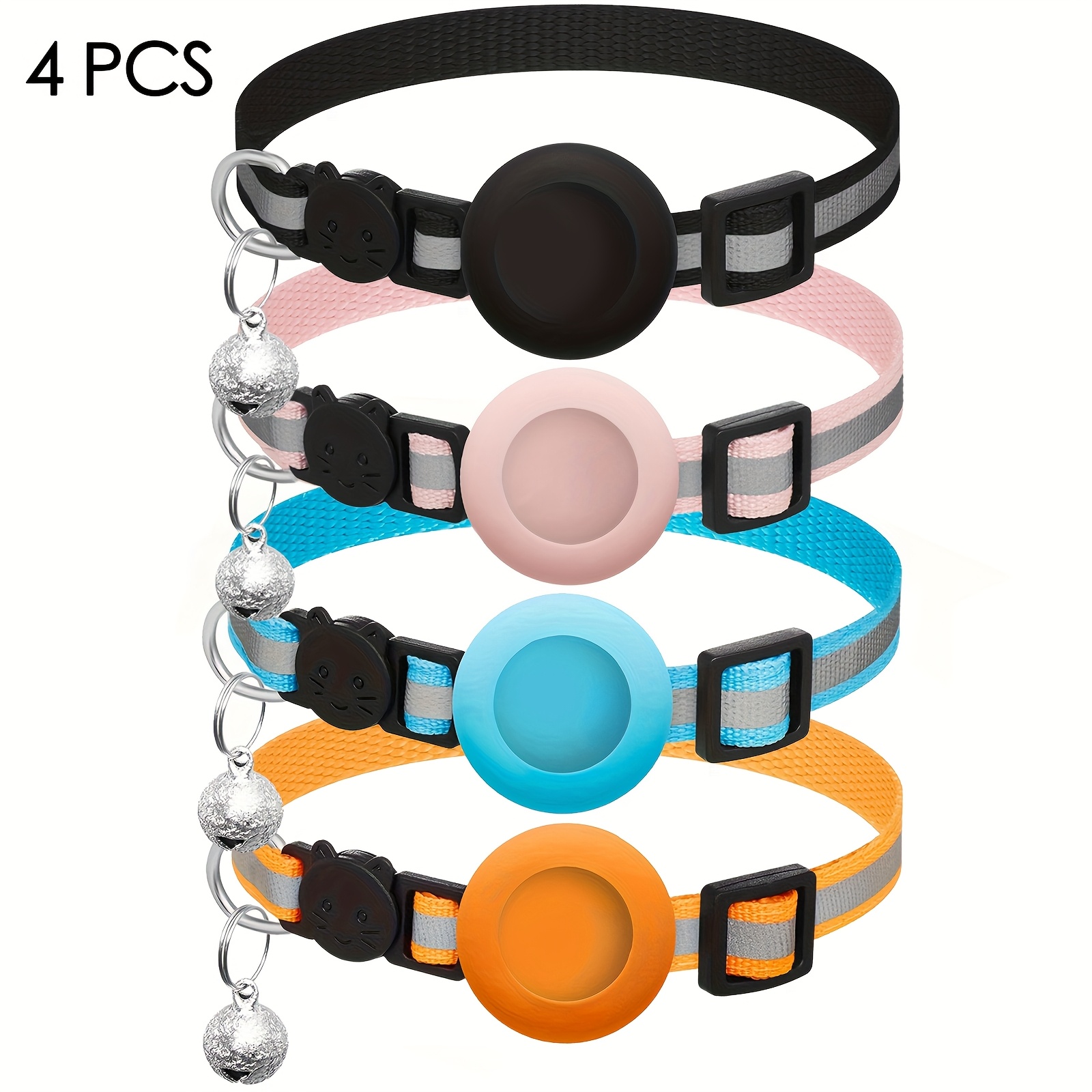 E-shop 4 Stück ungeladene AirTag-Katzenhalsbänder, Tierprint, reflektierend, lösbare Sicherheitsverschluss mit Glocke, verstellbar 18–30 cm,