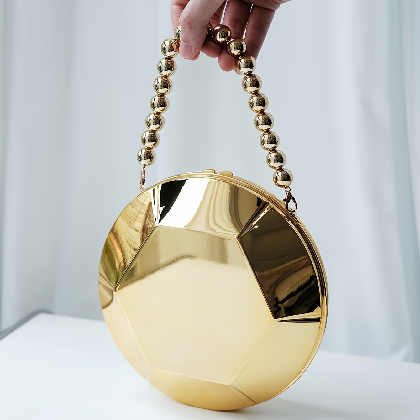 Women's UFO Evening Bag with Detachable Chain Strap - Hexagonal Disco Party Purse, Magnetic Closure, Minimalist Glamorous Clutch for Weddings, Galas, Concerts - Golden/, Elegant Evening Handbag Gift for Women, Galaxy Event Accessory, Smooth Glossy Finish, Concert Purse, Modern Design, Synthetic Leather Lining, Stylish Accessory, Women's Fashion