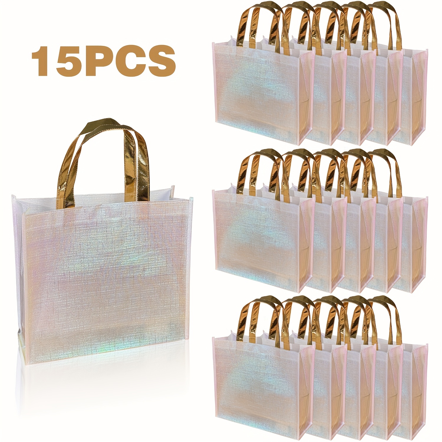 TEMU Set Of 15 Shiny Tote Bags With Handles, Perfect For Weddings And Large Gifts. Non-woven Bags Measure 32 X 28 X 11cm, Ideal For Birthday Parties