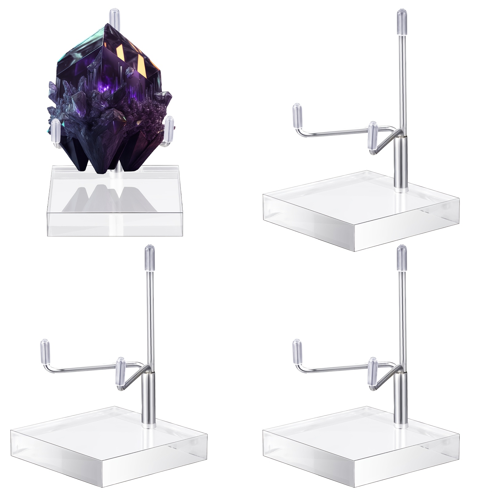 

4pcs Adjustable Metal Arm Display Stands With Acrylic Base - , Minerals & Agate (2x2x3.5 Inches), Room Decor