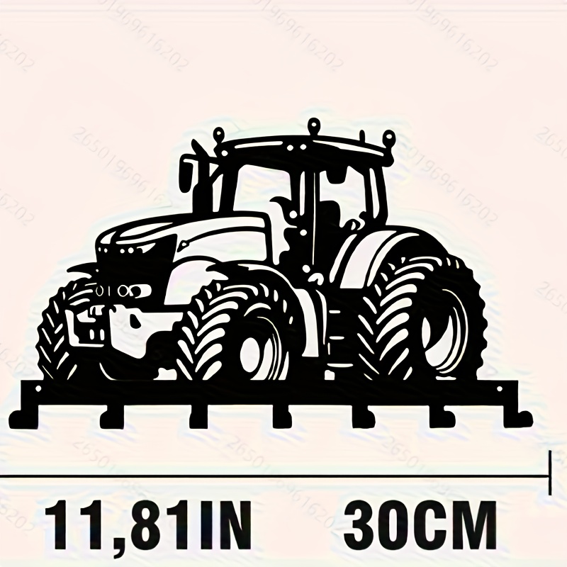 7-hook Metal Key Holder - Wall-mounted Storage Organizer For Keys, Towels, Coats, Kitchen Essentials & More - Durable Rust-resistant Home Decor With Farm Tractor Design!