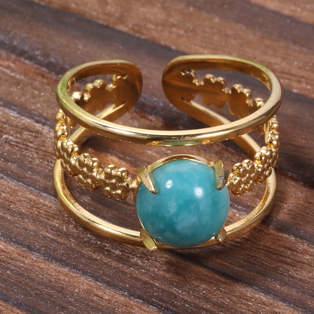 Golden Stainless Steel Ring with Turquoise Stone