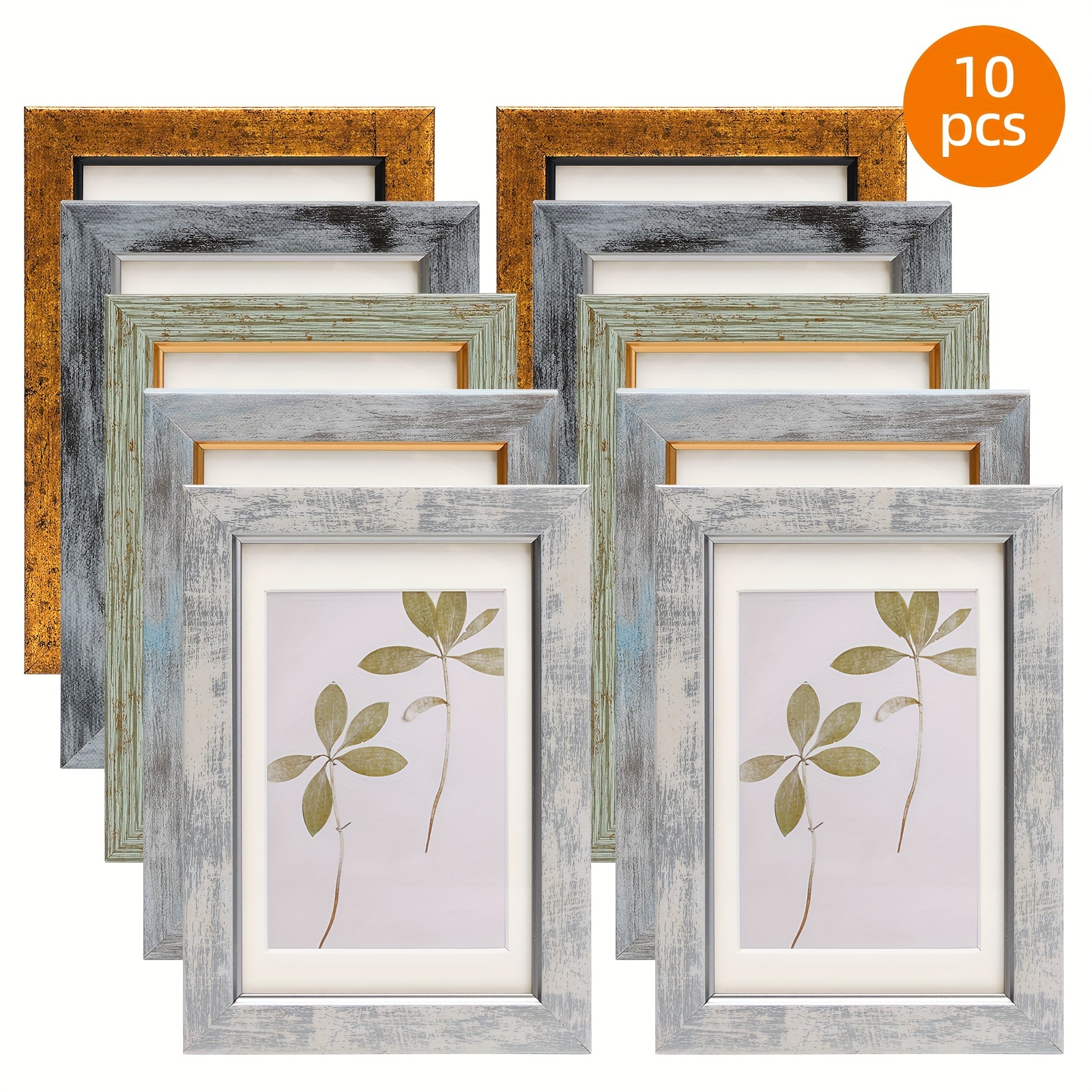 TEMU Tomnk 10pcs Photo Frame Set With Stands And Hooks, Vintage Style Frames, Tempered Glass Vintage Frames, Wall And Tabletop Decorative Artwork,