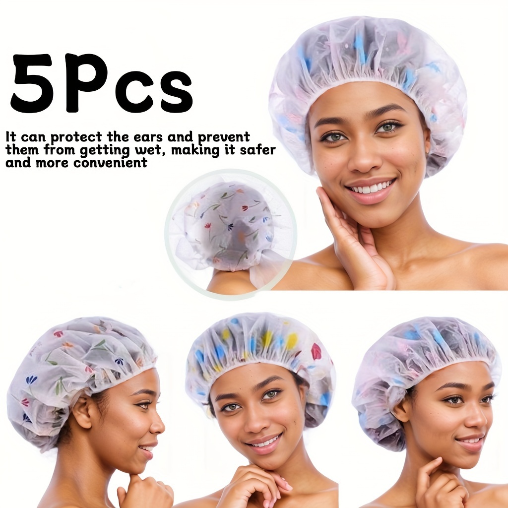 

5pcs Thickened Reusable Cap - Unscented, Printed For , Men And Women - Bathroom Accessories For Showering Thickened Bath Reusable