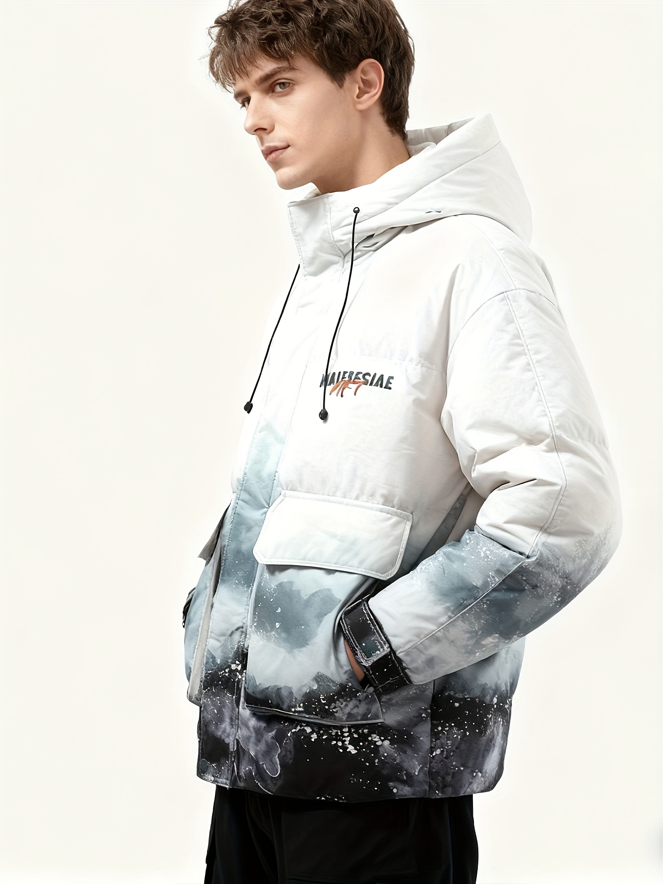 Men's Winter Hooded Down Jacket, Warm Gradient Coat
