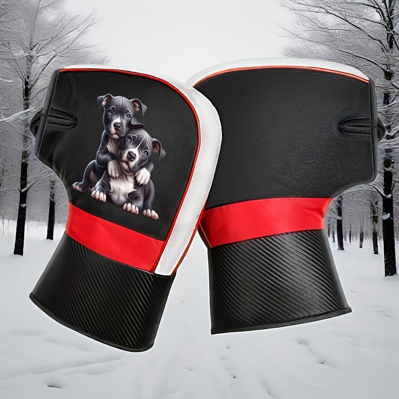 TEMU 1pair Cycling Gloves, Motorcycle Gloves With Printed Pattern Of 2 Cute Puppies, Warm Anti Slip Riding Gloves For Daily Riding, Motorcycling And