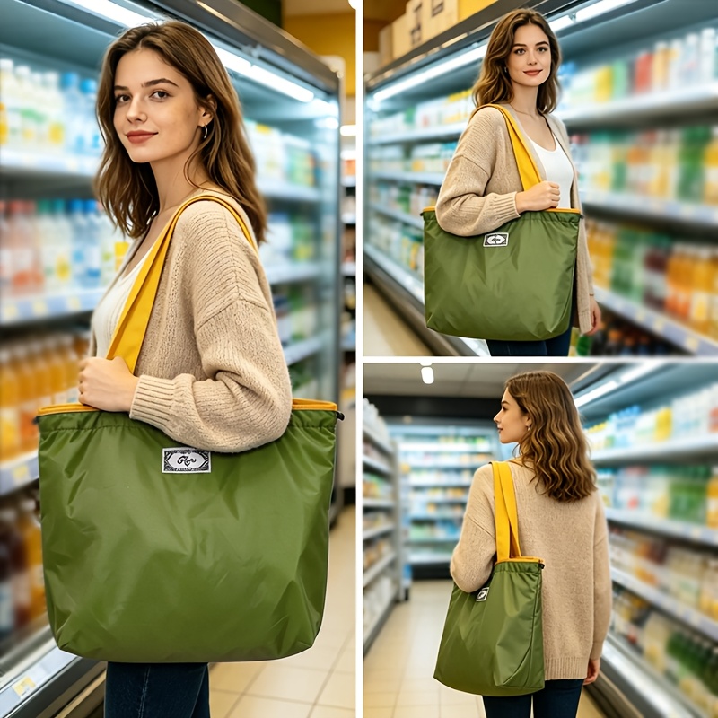 TEMU 1 pièce Sac pliable de grande capacité | Sac de courses réutilisable en nylon | Sac de rangement multicolore étanche avec bandoulière réglable |