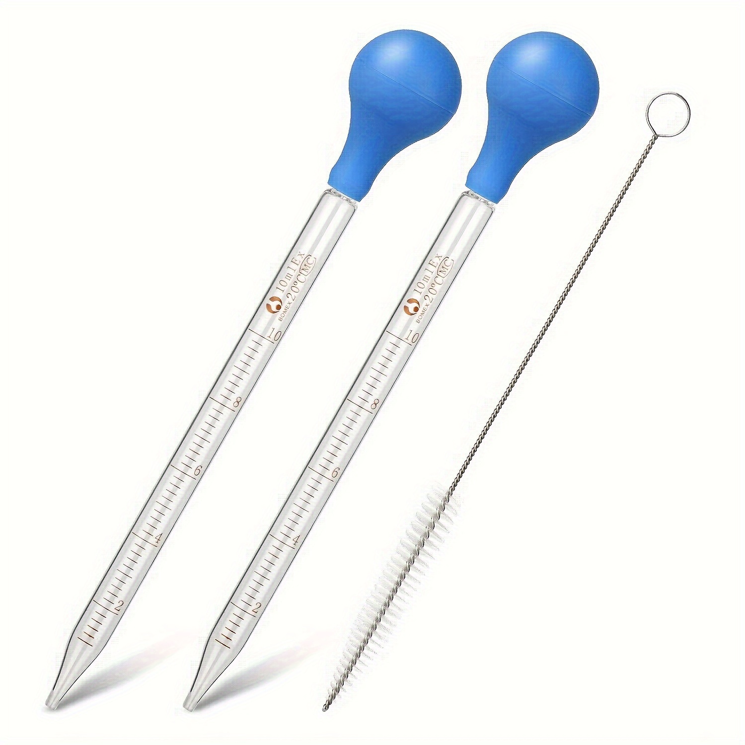 

2pcs 10ml Graduated Glass Pipettes With Rubber Bulb + 1pc Cleaning Brush, For Laboratory, Food Research