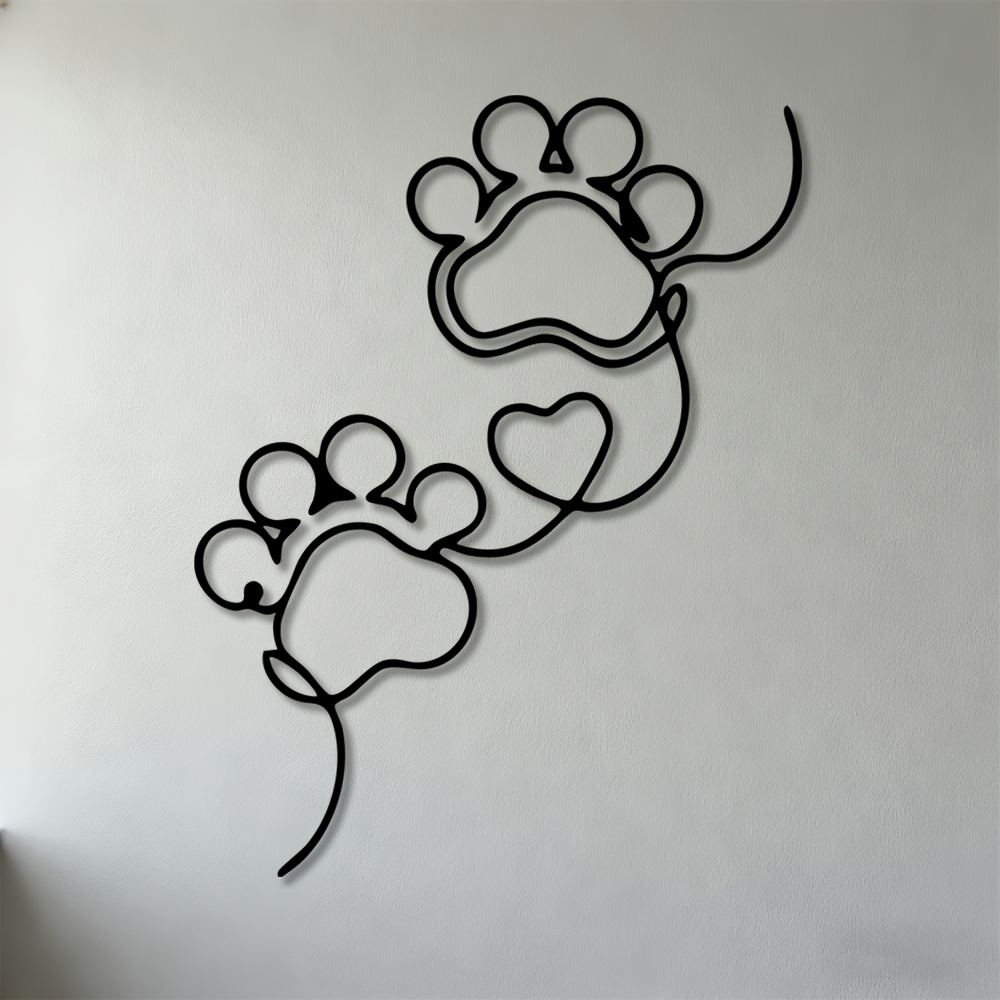 TEMU 2d Flat, 1pc Modern Minimalist Dog Paw Print Wall Sculpture - Iron Metal Wall-mounted Pet-themed Decor Suitable For Living Room, Bedroom, Office