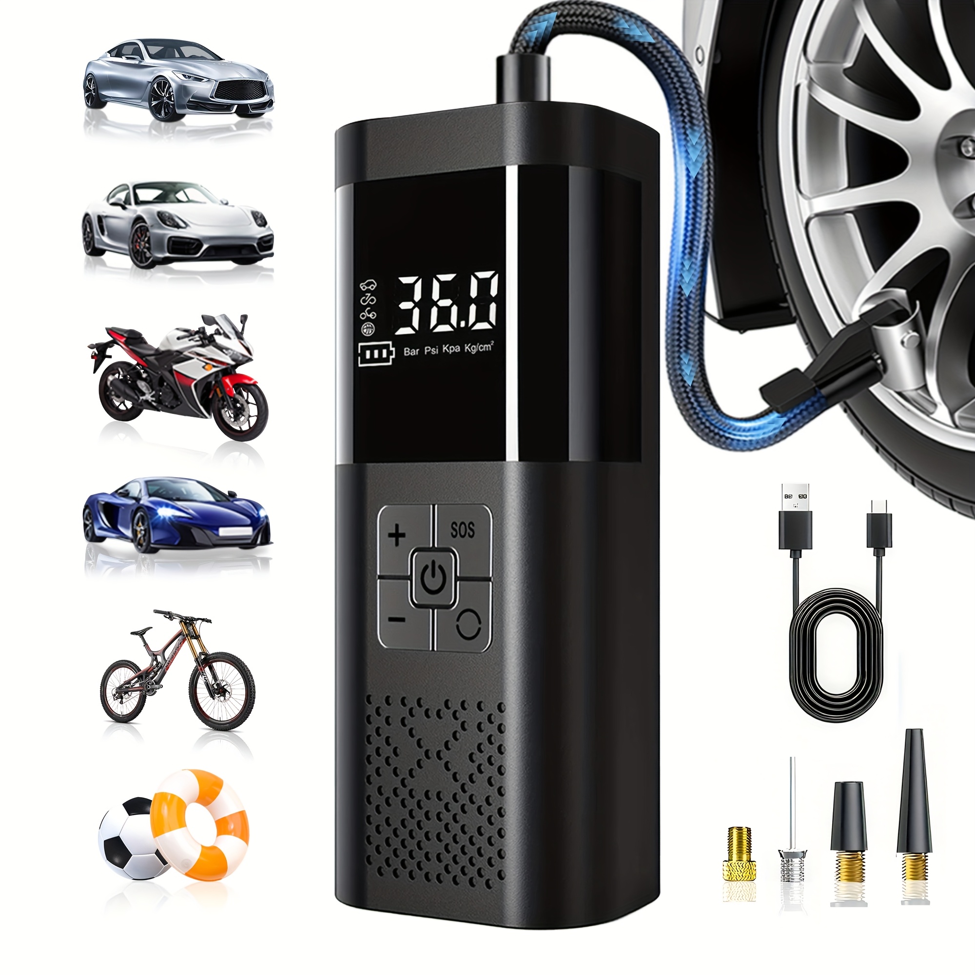 cordless smart tire inflator with digital gauge and automatic shut-off