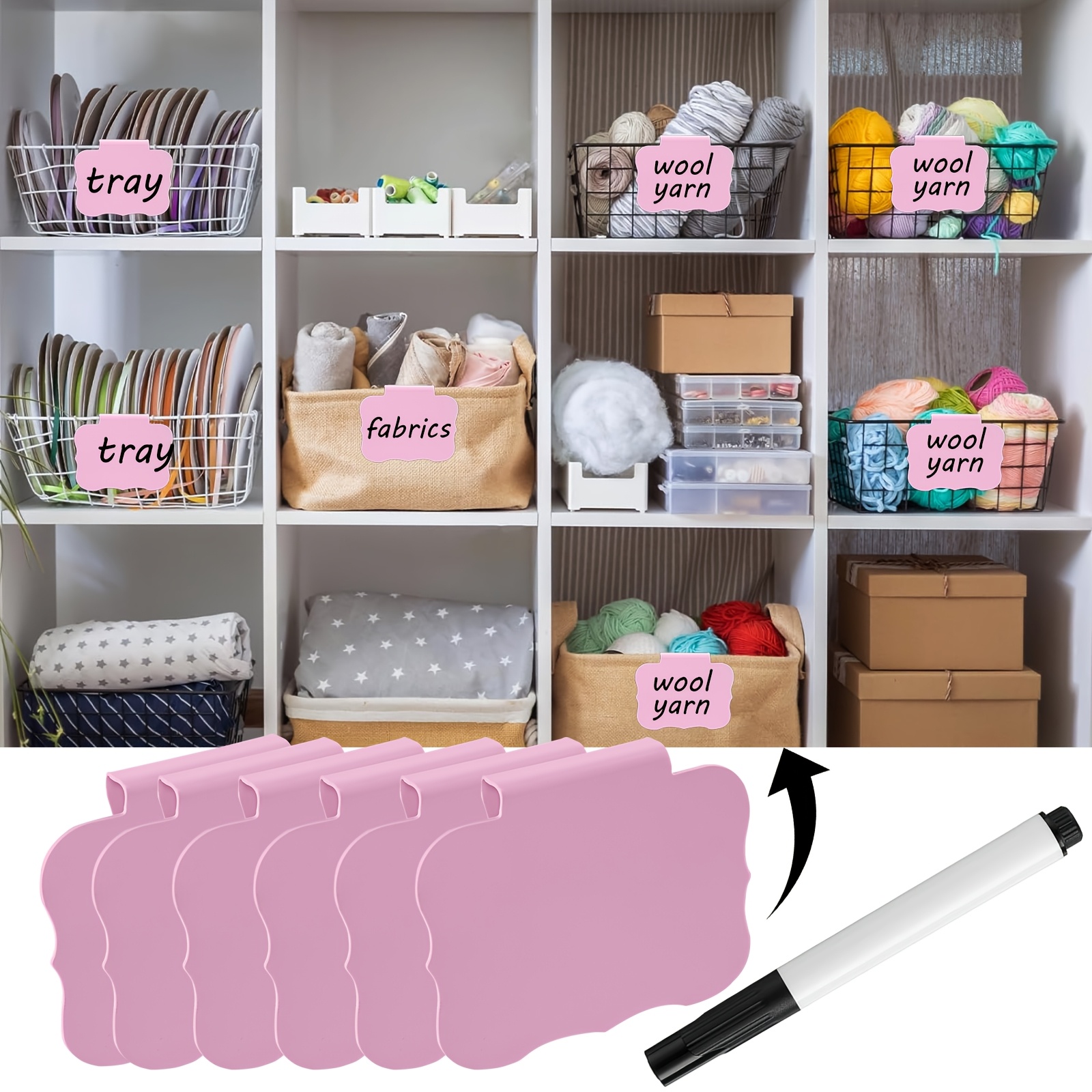 TEMU 6 stuks Clip On Mand Tafelblad Labels | Herbruikbare PVC Labels voor Opbergbakken, Keuken Clip Label Houder, Verwijderbare Opbergbak Labels voor