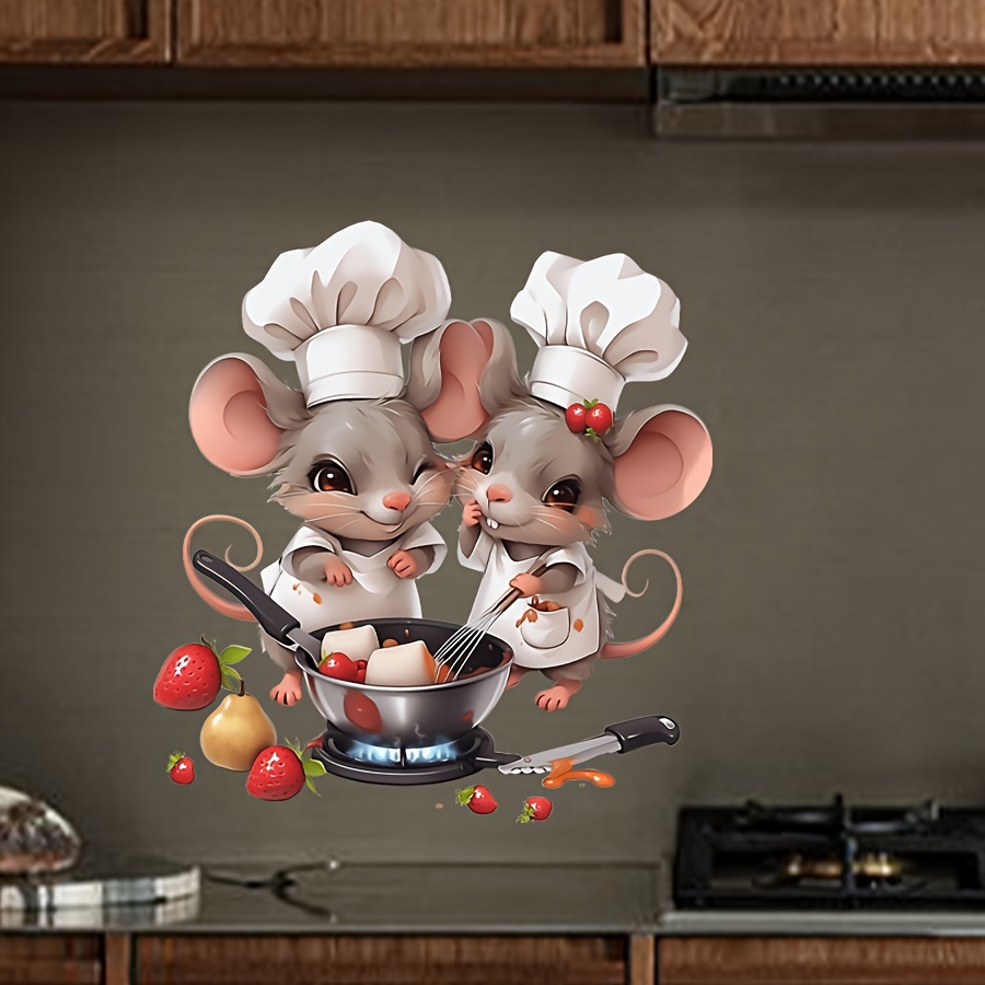 

Chef Mice Kitchen Wall Decal - , Matte , Cartoon-style Mice Pot Design For Home & Corner Decor, Tiny Mice For Crafts