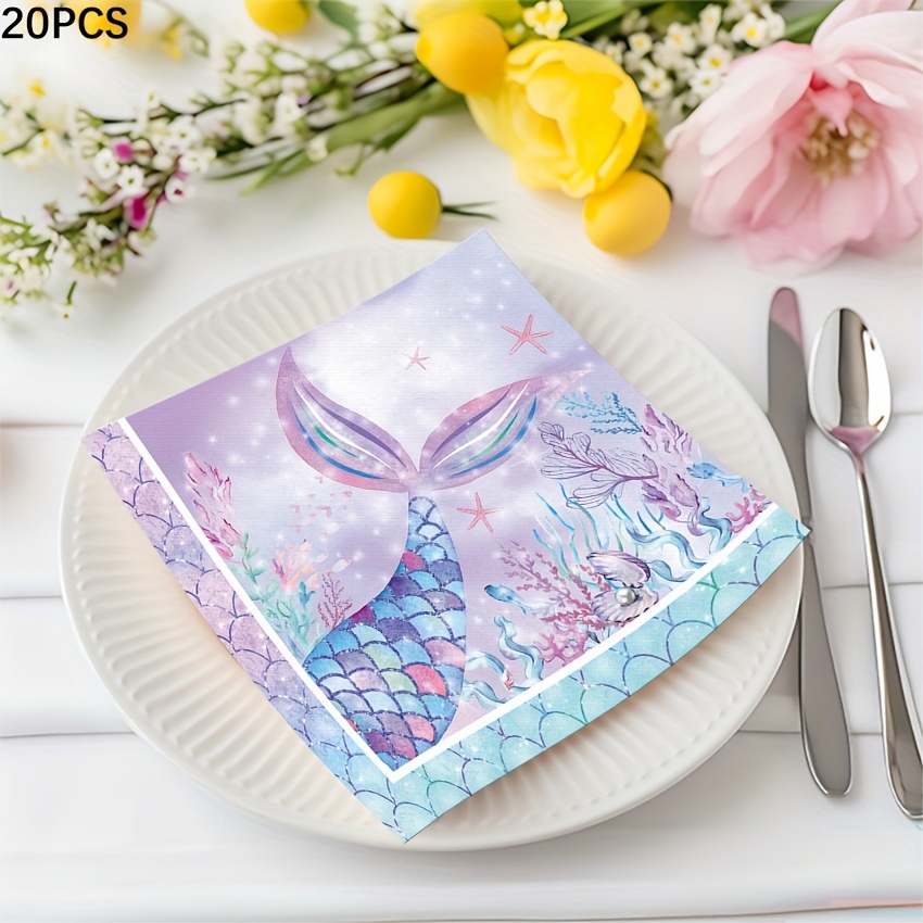 Image of 20pcs New Mermaid Theme, Suitable For Birthday Friend Gatherings, Dinners, Party Decorations, Disposable High-quality Party Napkin Supplies