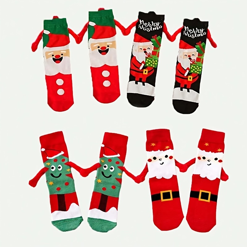 TEMU 4 Pairs New Christmas Hand-in-hand Socks For, Love Couple Hand-in-hand Socks, Autumn Winter All-match Mid-calf Socks, Gift Socks