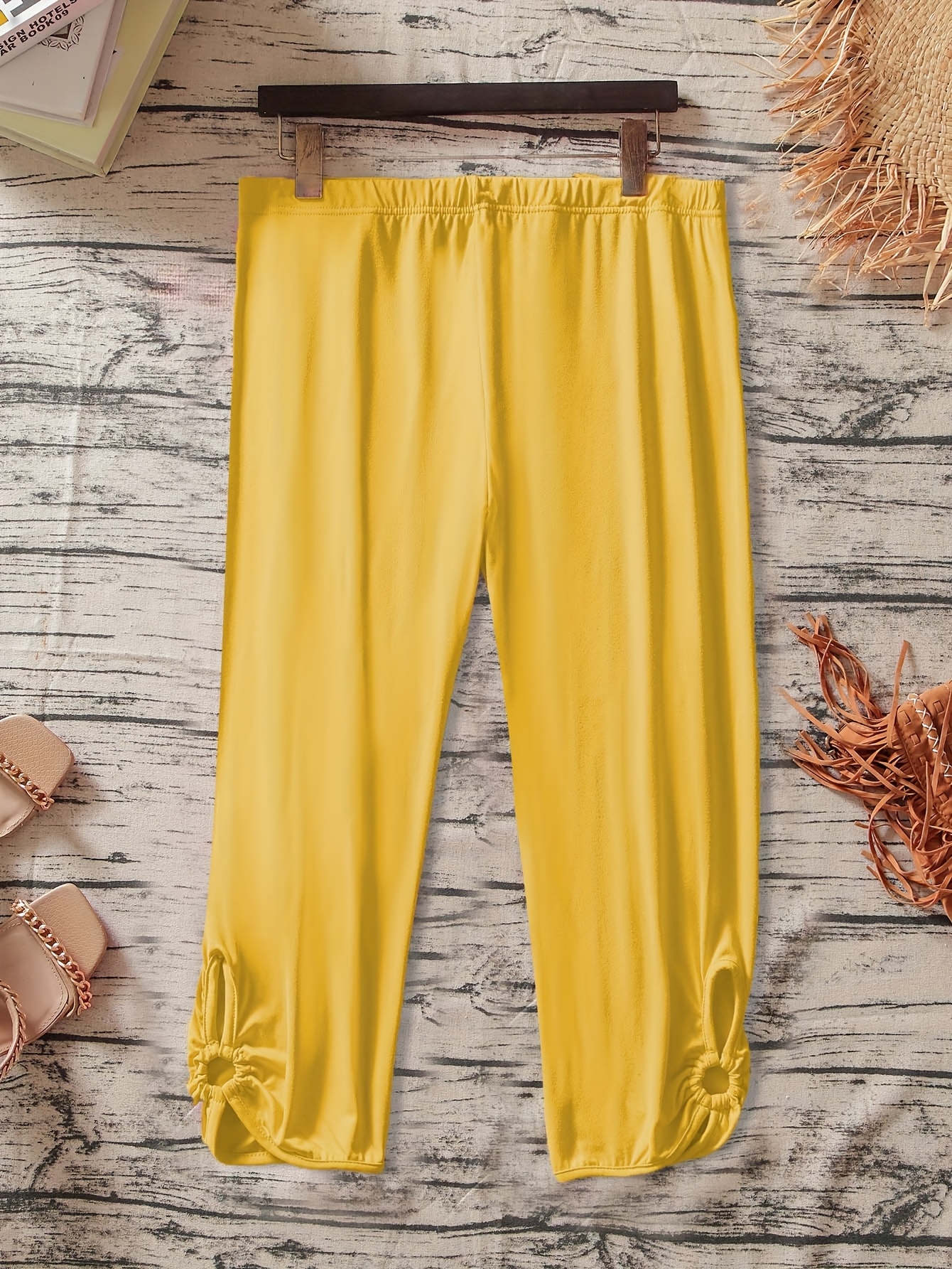 Women's Plus Size Stretchy Casual Pants - Solid Color Black, Elastic Waistband, Comfort Fit, Polyester, Machine Washable - Ideal for Spring/Summer/Fall