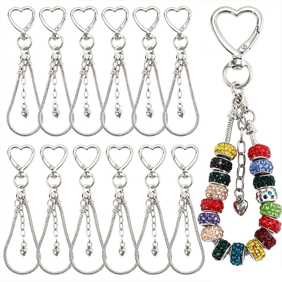 TEMU 10pcs - Women's Fashionable Heart-shaped Thick Chain Keychains, Suitable For Keychains With Large Hole Beads, Used As Bag Hangers Or Keychain