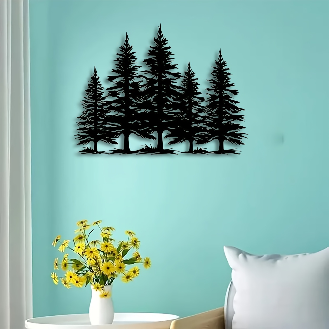 

1pc Art Pine Tree Metal Wall Art, Iron Wall Decor, Indoor Floral Pattern Wall Hanging For Living Room, Wall Mounted Home Decor For Easter, Hanukkah, Thanksgiving, Father's & Day