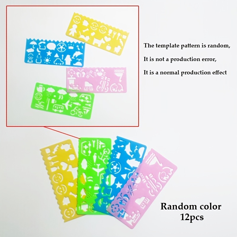 TEMU Set di multifunzionali con motivi, 8/12 pezzi, righello con template per disegno a animati, cancelleria scolastica per studenti, disegno manuale