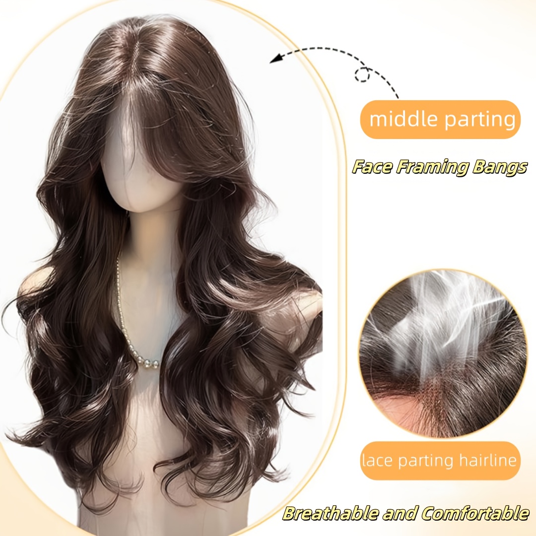Image of 26inch Long Layered Handmade Lace Topper For Women 6x3 Lace Part Synthetic Body Wave Lace Base And 4 Clips Glueless Hair Piece Clip In And Long Wavy Hair Extension, Adds Volume & Length