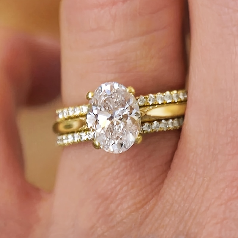 3pcs/Set Oval Cut CZ Engagement and Wedding Band Set