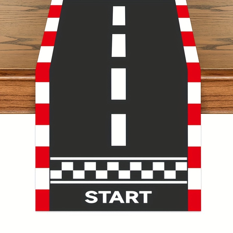 

Polyester Racing Track Party Table Runner - Woven Rectangular Checkered Road Pattern Table Runner For Car Theme Birthday And Party Decoration, 1pc